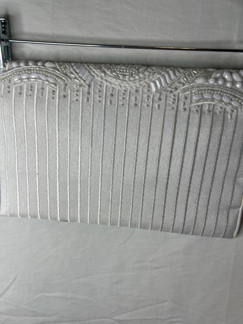 Bridal White Beaded Envelope Clutch with Gold Chain Strap - Picture 10 of 11